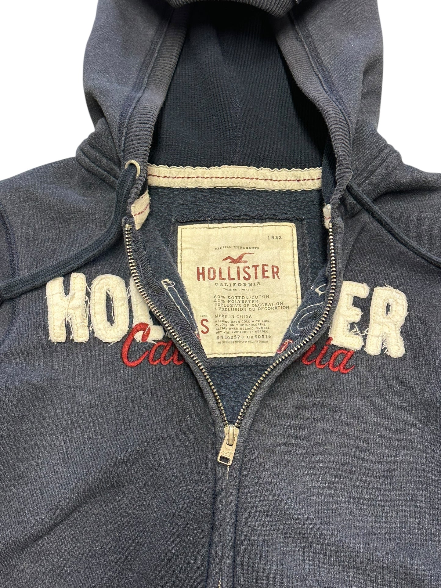 Women’s Y2K Hollister Classic Navy Blue Double Zipper Henley Hoodie