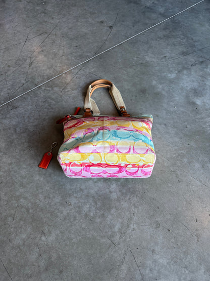 Y2K Coach Hampton Multi Watercolor signature Sateen Tote