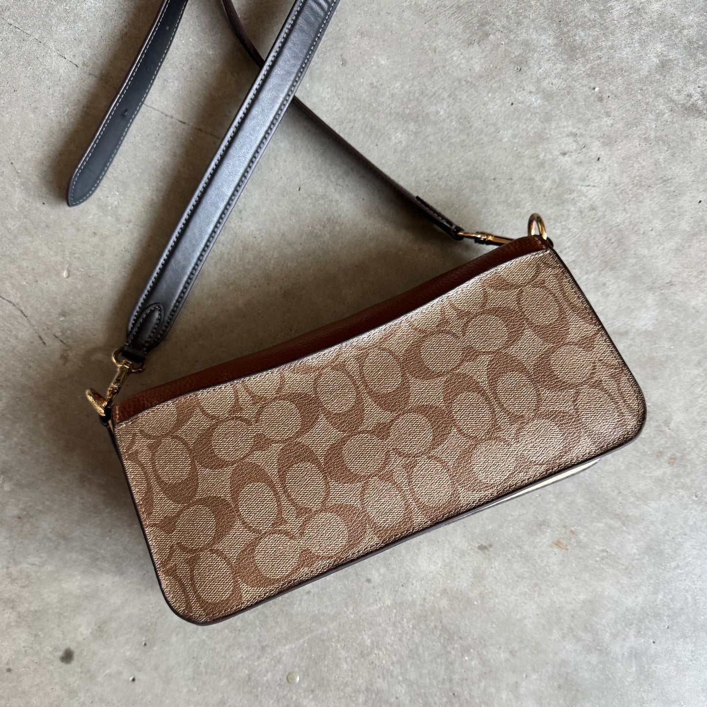 Coach Signature Morgan Bag Colorblock Khaki Pebble Leather