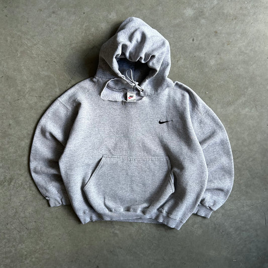 Vintage Nike Grey & Black Thrashed Mini Swoosh Hoodie
