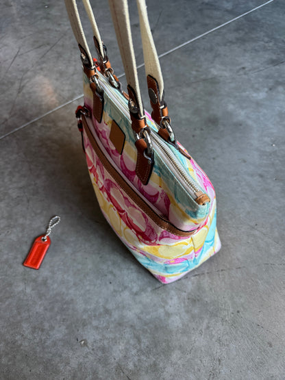 Y2K Coach Hampton Multi Watercolor signature Sateen Tote