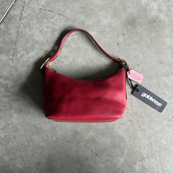 Vintage Coach Red Leather Demi With Brass Hardware Rare