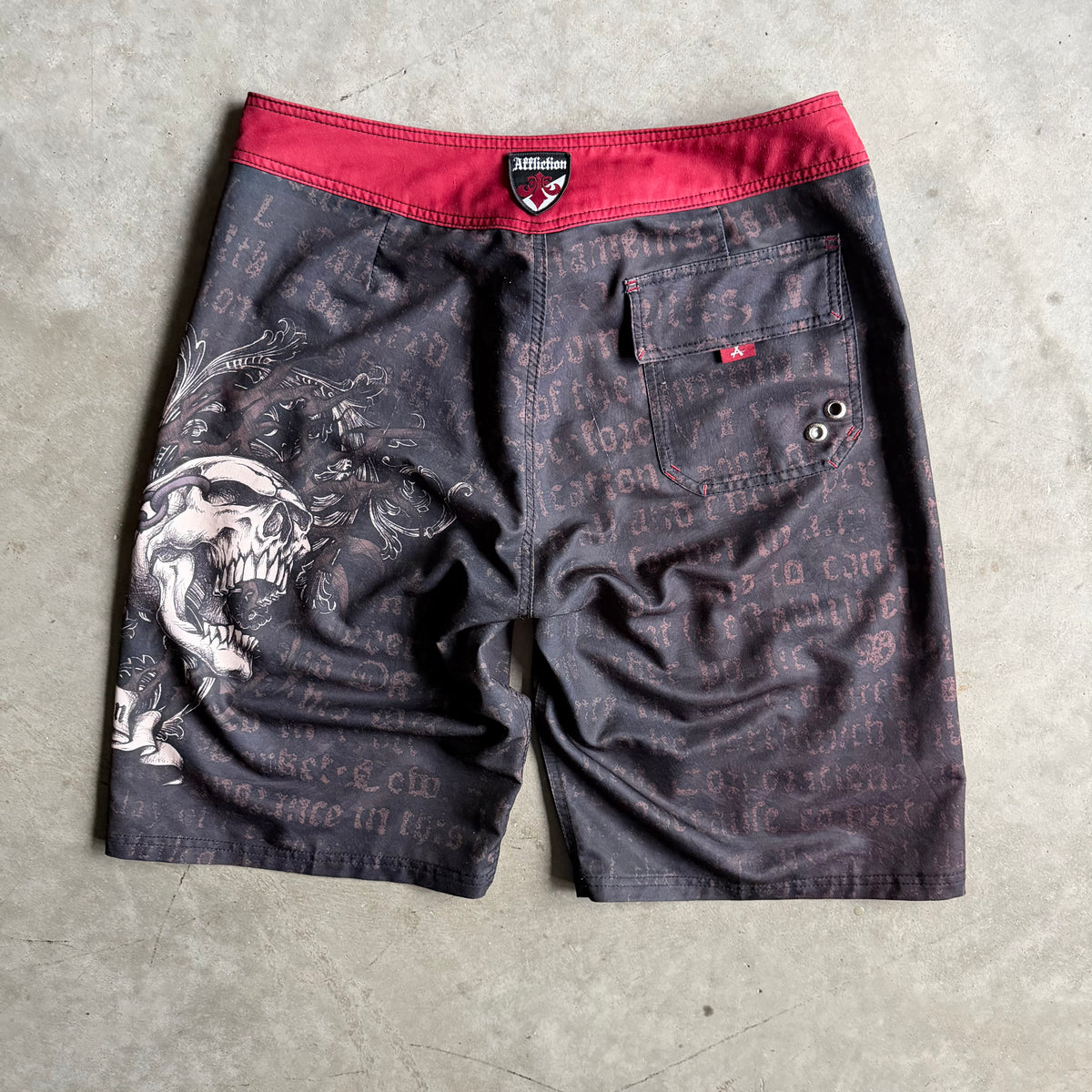 Y2K Affliction Black/Red Skull Graphic Board Shorts