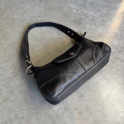 Y2K Fossil Black East West Baguette Bag Pebbled Leather