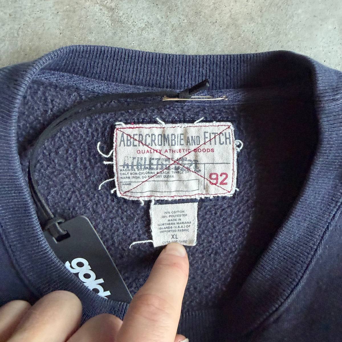 Y2K Abercrombie Navy Blue Chenille Spellout Reverse Weave Crew Neck