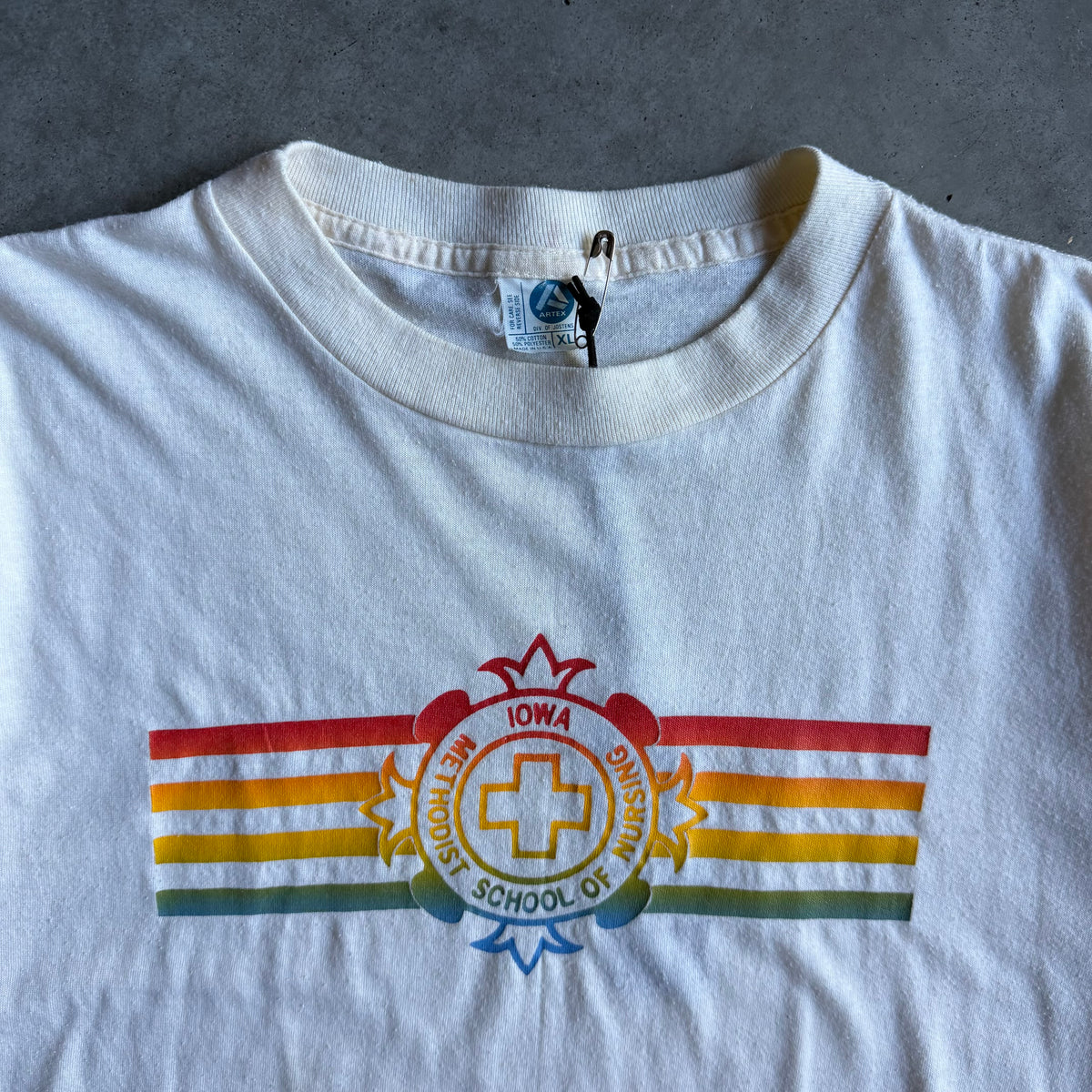 Vintage Iowa Methodist School Of Nursing Rainbow Logo Tee