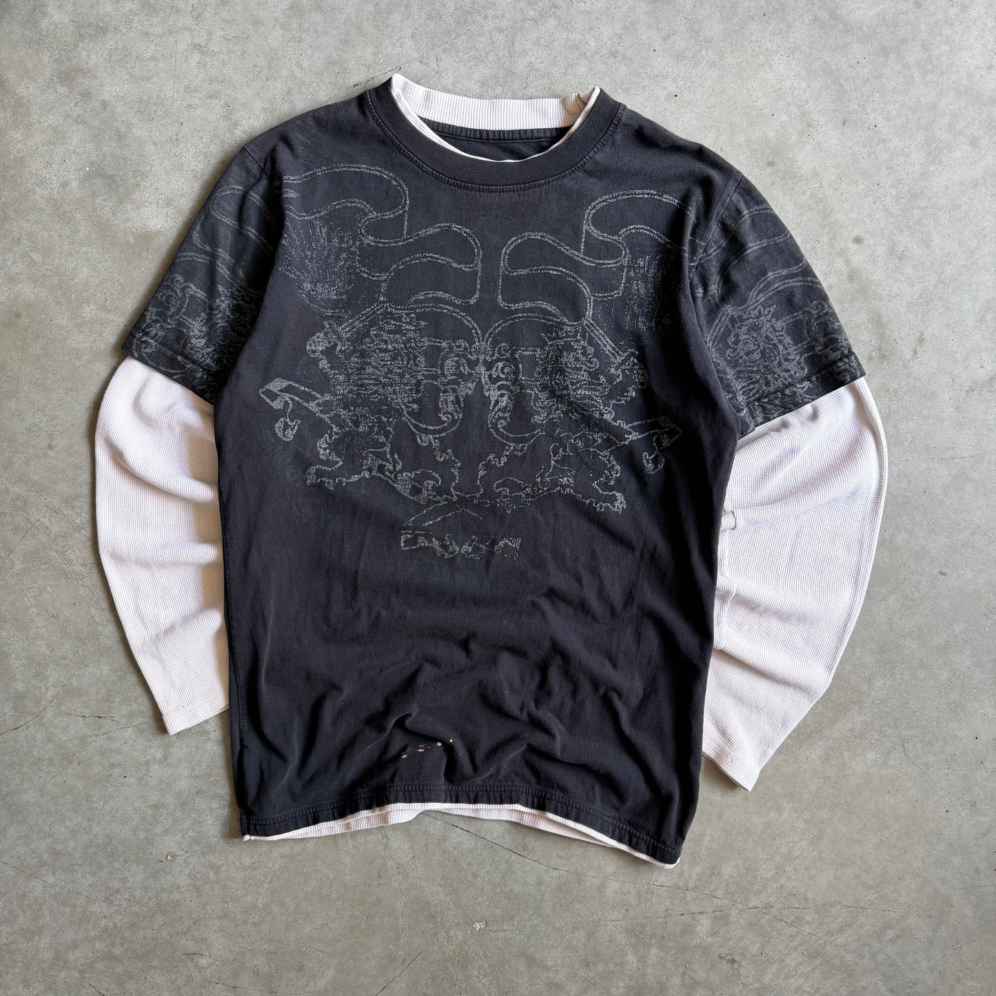 Y2K Black Gothic Waffle Knit Layered Longsleeve