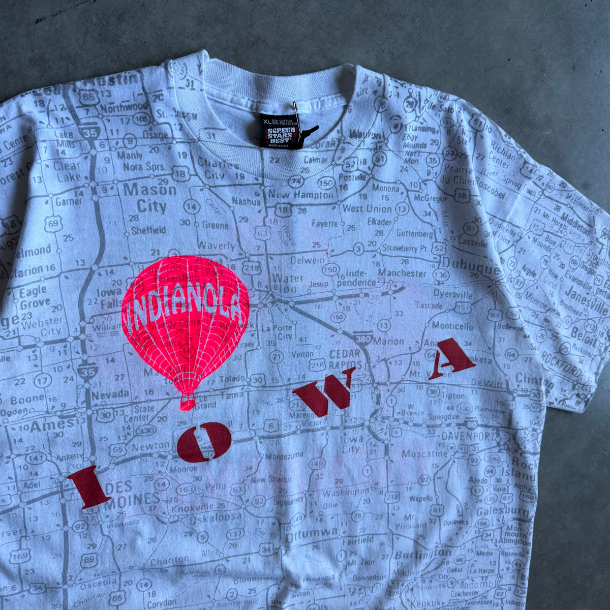 Vintage Indianola Iowa Hot Air Balloon Festival AOP Map Tee