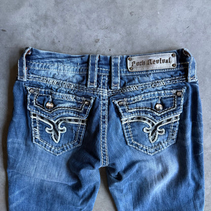 Y2K Women’s Rock Revival Faded & Distressed Blue Jeans