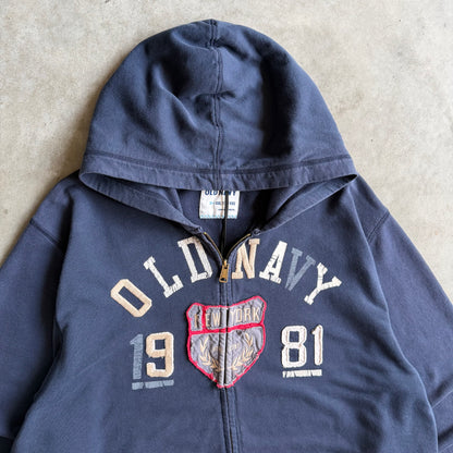 Y2K Old Navy Spell Out Shield Crest Zip Up Hoodie
