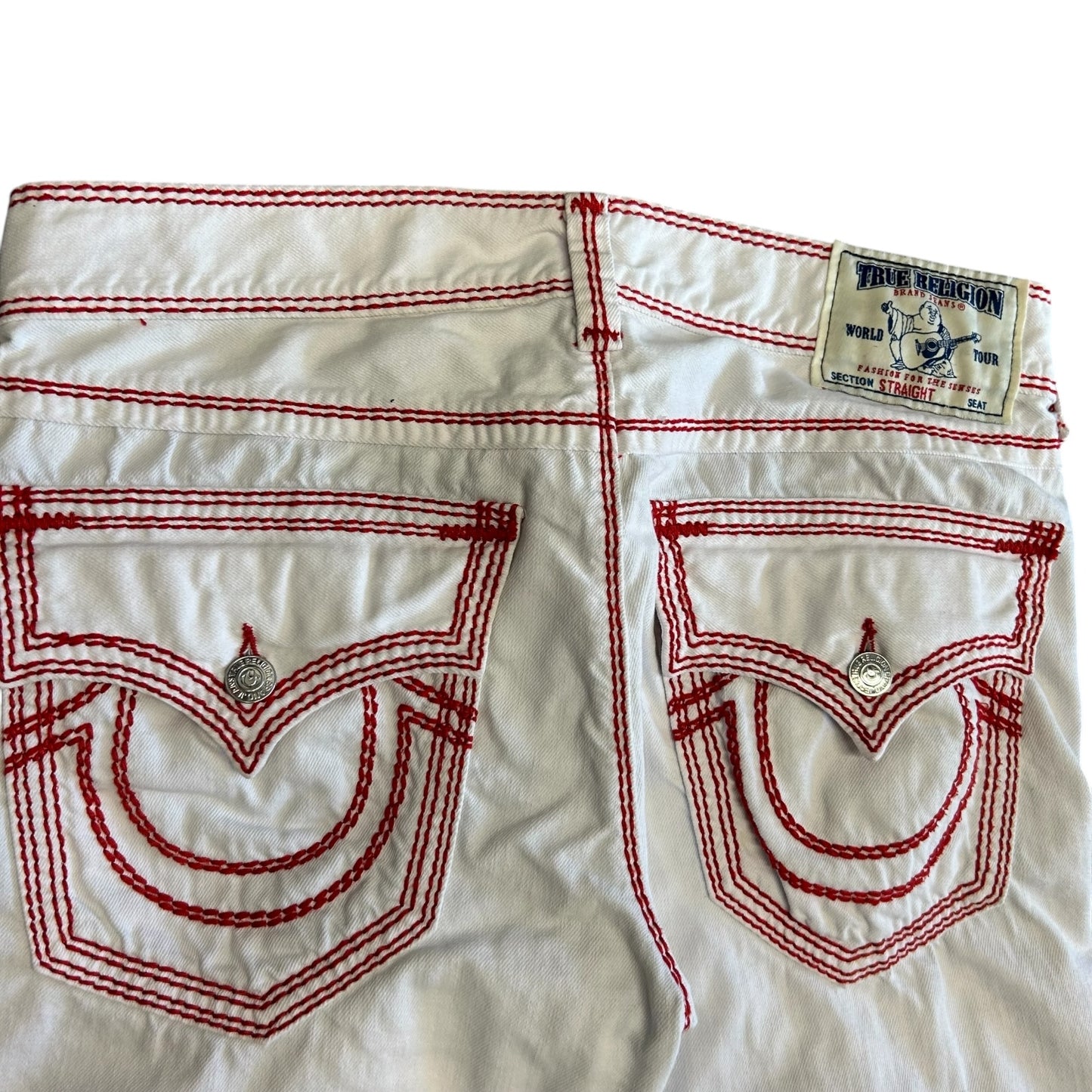 True Religion Mega T Straight Leg White Big Stitch Jeans