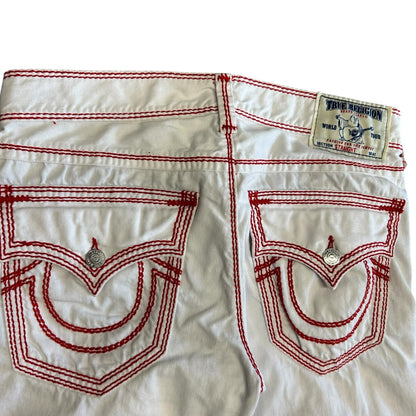 True Religion Mega T Straight Leg White Big Stitch Jeans