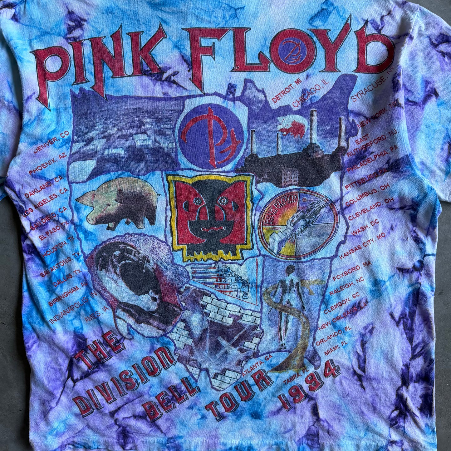 Vintage Pink Floyd The Division Bell Tie Dye Parking Lot Boot T Shirt
