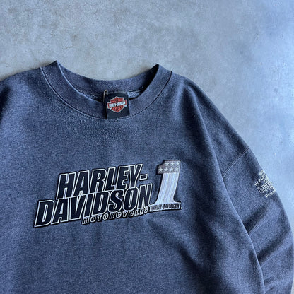 Harley Davidson Embroidered Spellout #1 Grey Crewneck