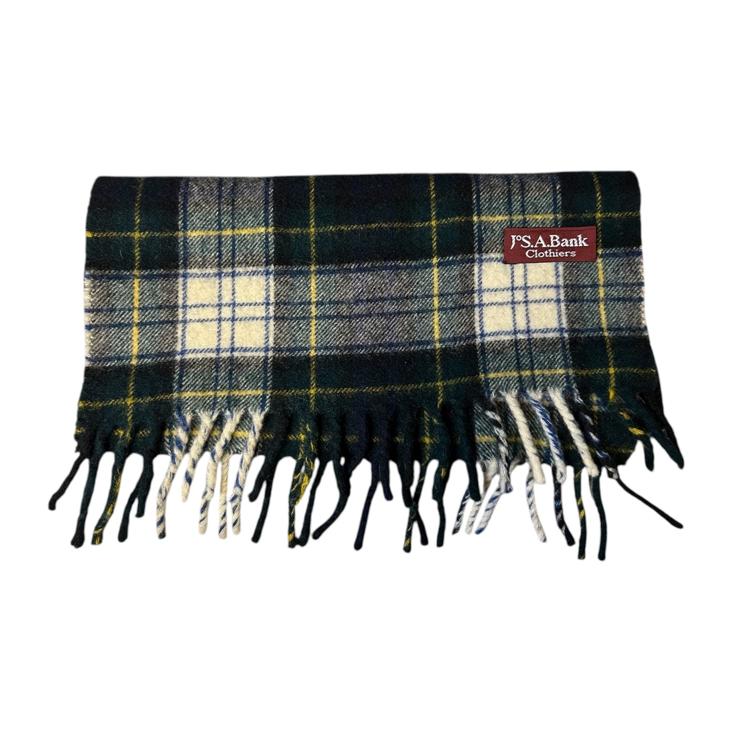 JoS A. Bank Green Plaid Wool Scarf