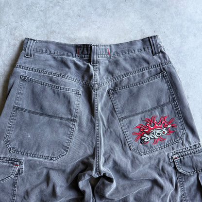 Vintage JNCO Jeans Tribal Crown Black Cargo Shorts