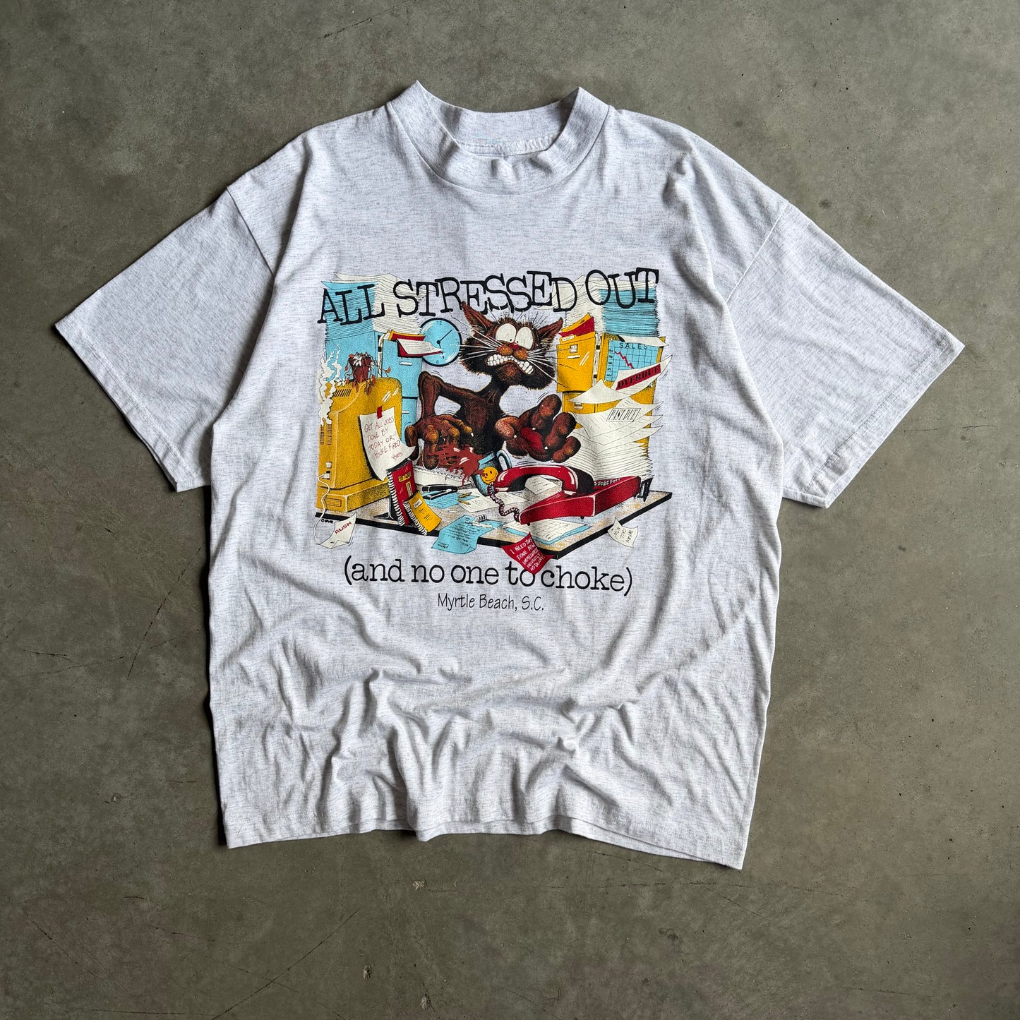 Vintage ‘90s "All Stressed Out" Myrtle Beach Cat Tee