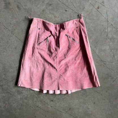 Women’s Y2K Boho Pink Suede Leather Skirt