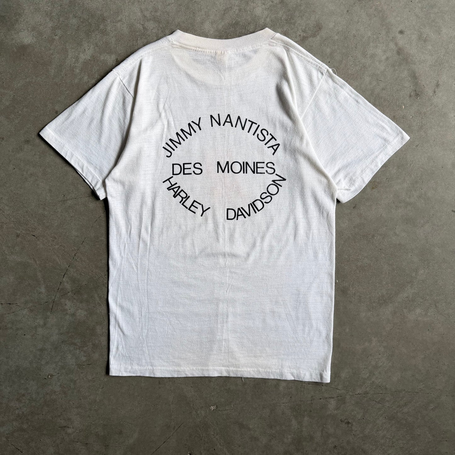 70s Harley Davidson 1 Logo Jimmy Nantista Des Moines White Tee