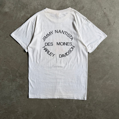 70s Harley Davidson 1 Logo Jimmy Nantista Des Moines White Tee