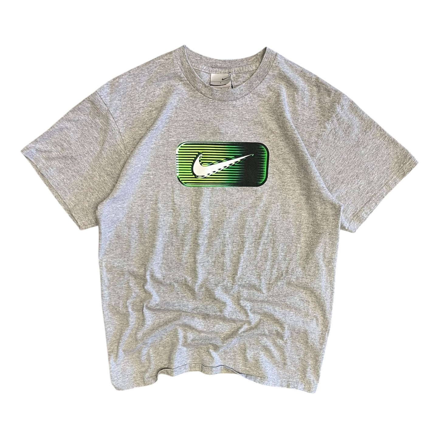 Y2K Nike Green Striped Box Logo Tee