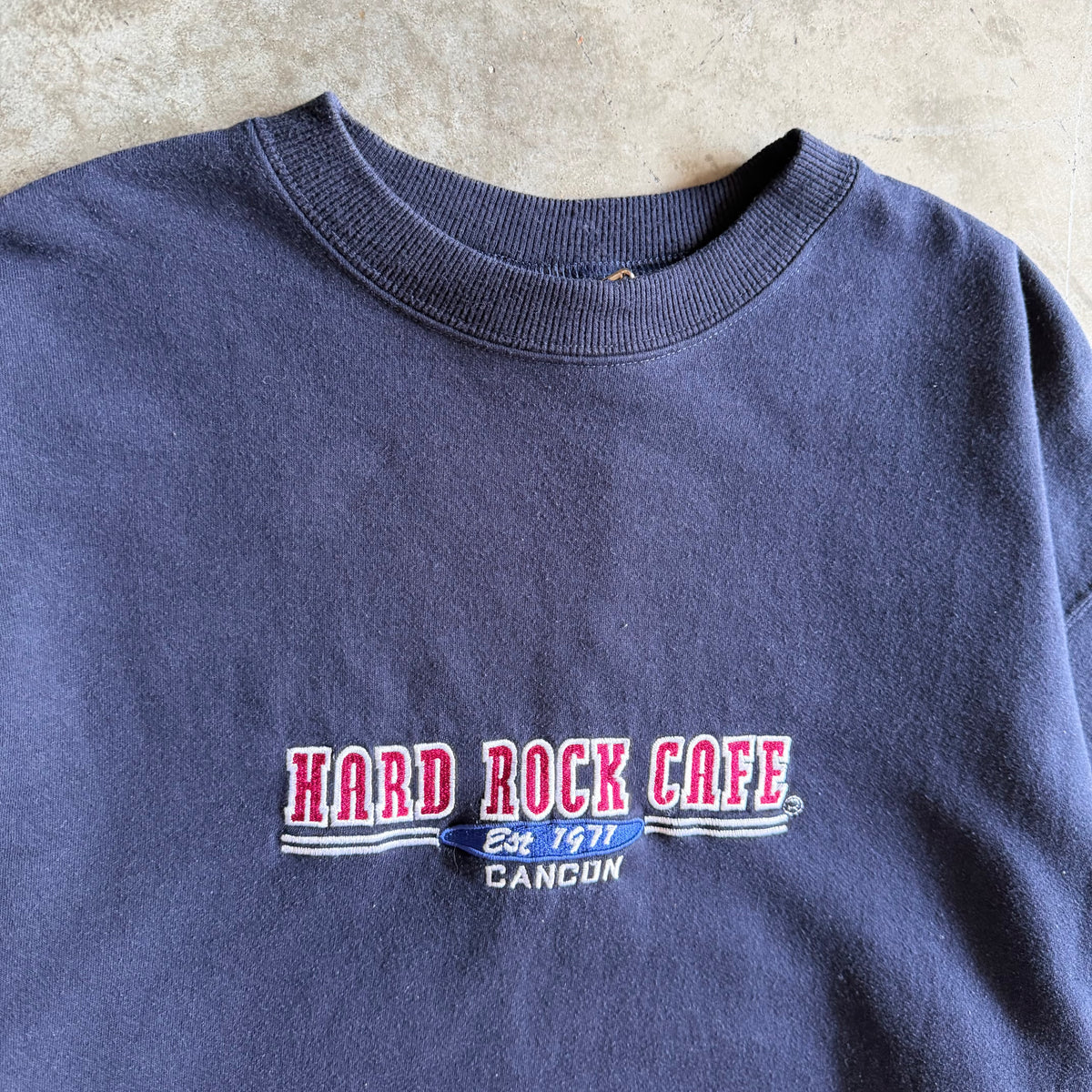 Y2K Hard Rock Cafe Cancun Location Embroidered Spell-Out Sweatshirt