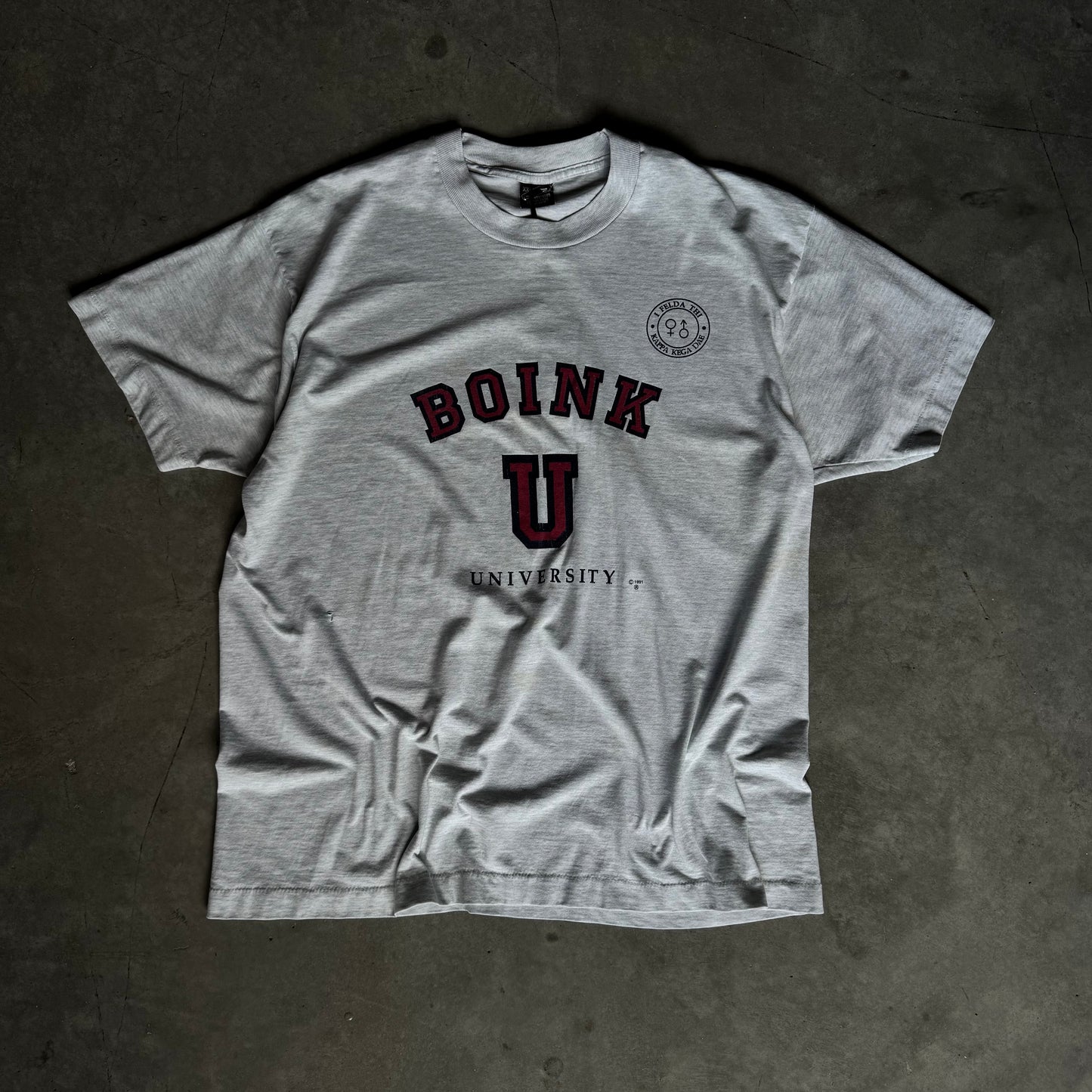 Vintage 1991 Boink U Heather Gray Spell-Out Tee