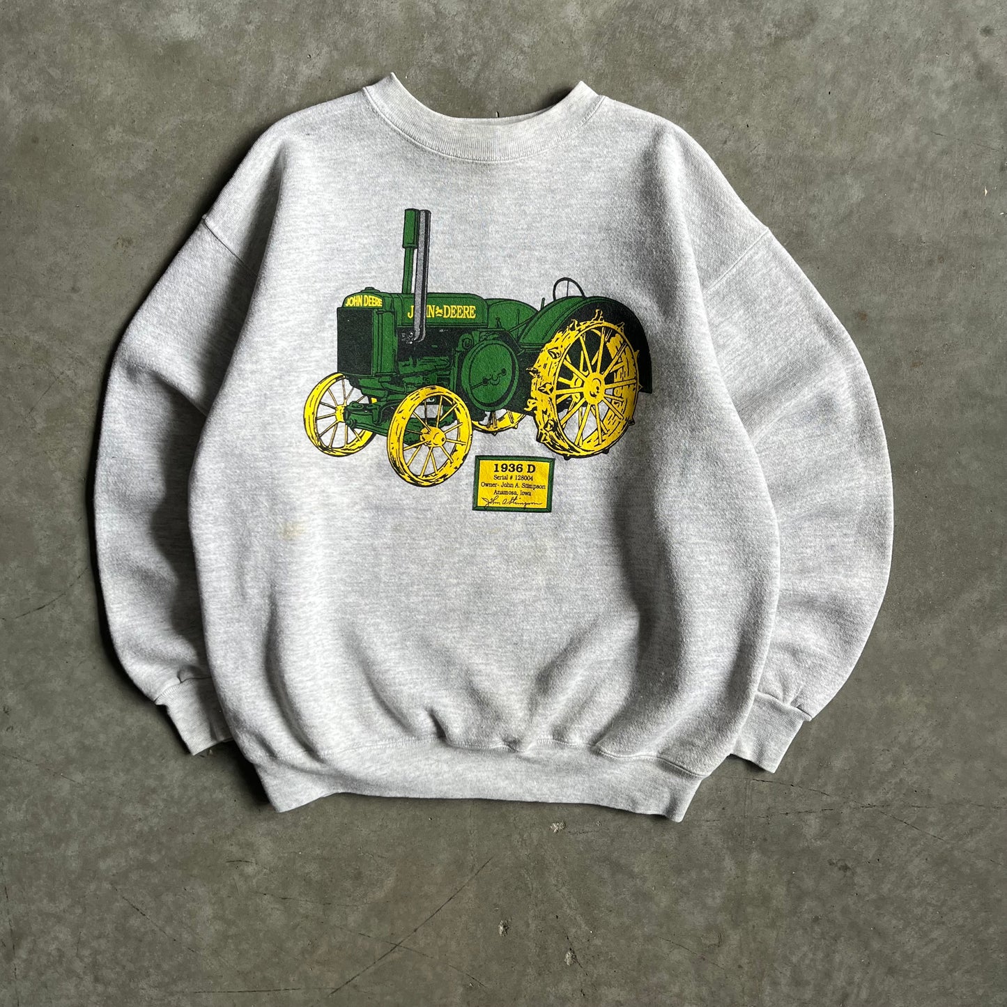 Vintage John Deere 1936 D Tractor Grey Sweatshirt