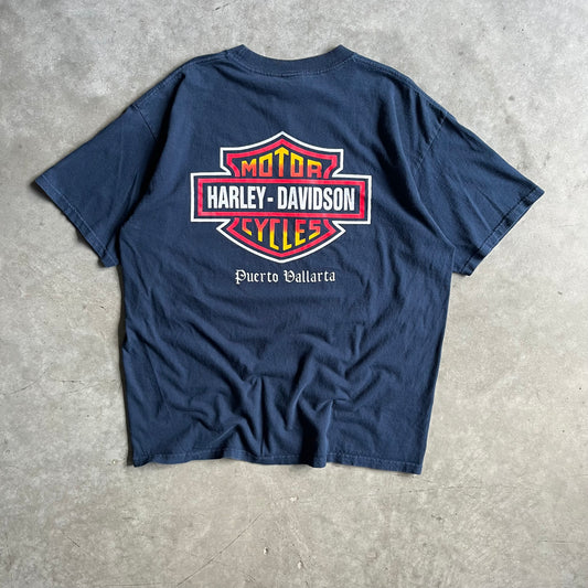 Y2K Harley Davidson Puerto Vallarta Navy Logo Tee