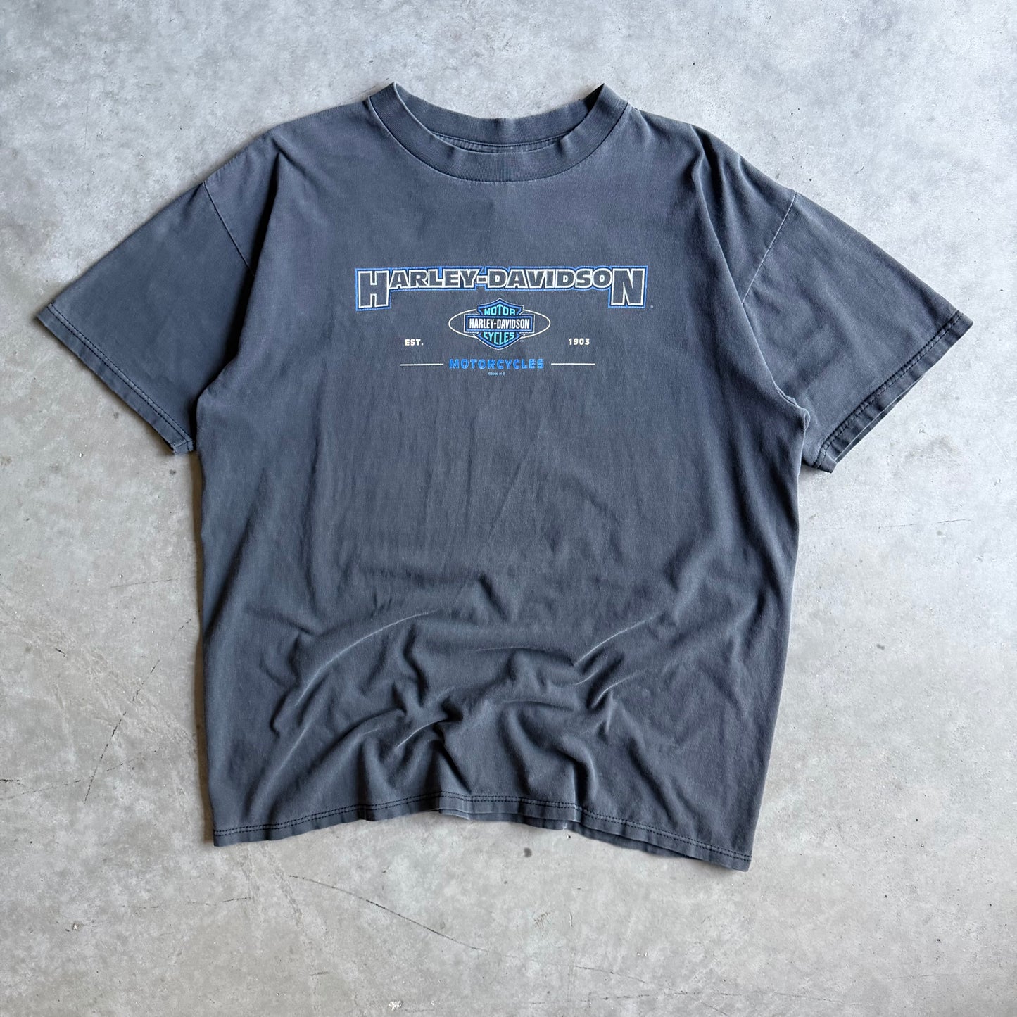 Vintage Las Vegas Harley Davidson Faded Black Shield Spell-Out Tee