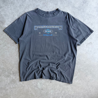 Vintage Las Vegas Harley Davidson Faded Black Shield Spell-Out Tee