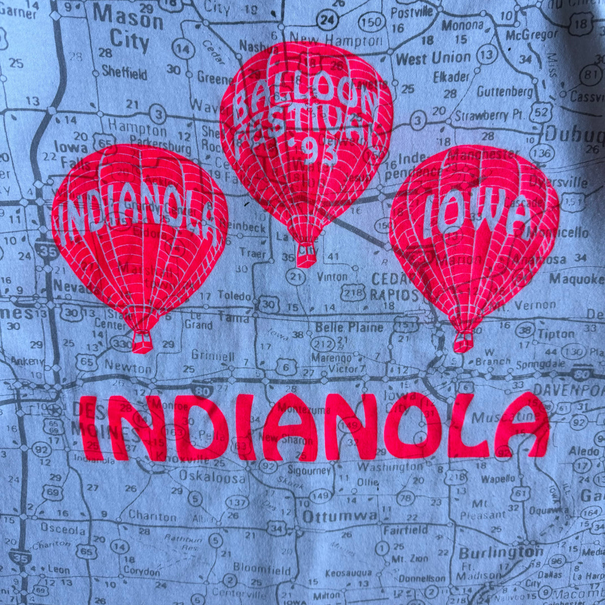 Vintage Indianola Iowa Hot Air Balloon Festival AOP Map Tee