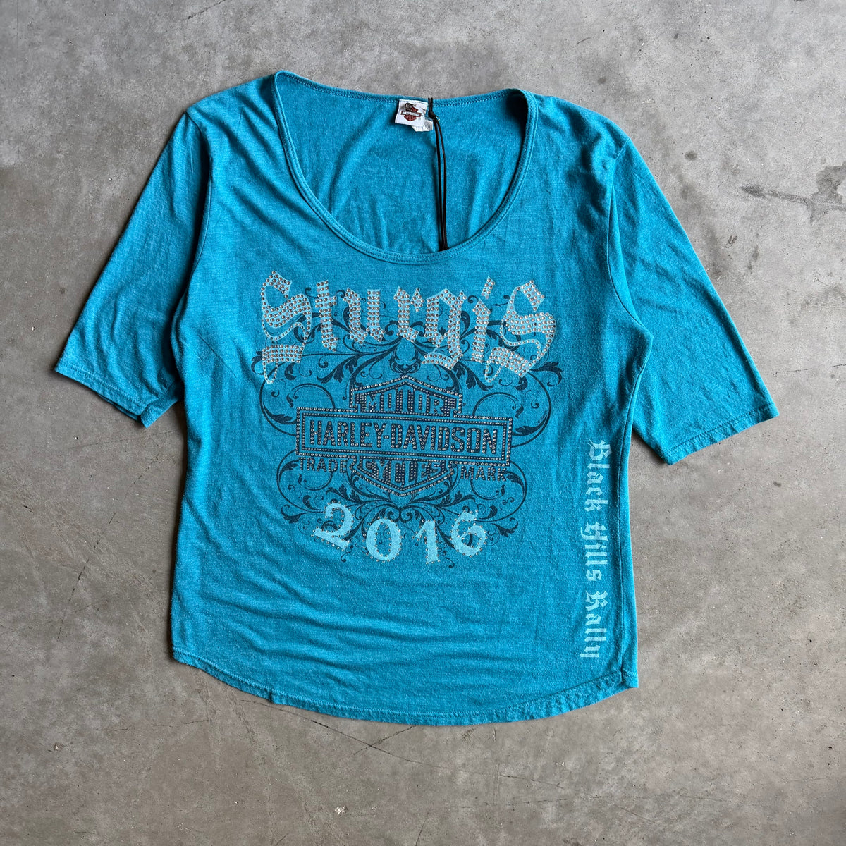 Women’s Harley Davidson Blue Bling 2/3 Sleeve Sturgis Shirt