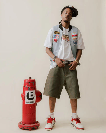 Brigade - Raw Denim Double Knee Shorts - Olive