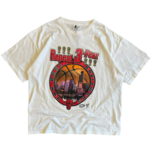 1998 Chicago Bulls Repeat 3-Peat White Tee