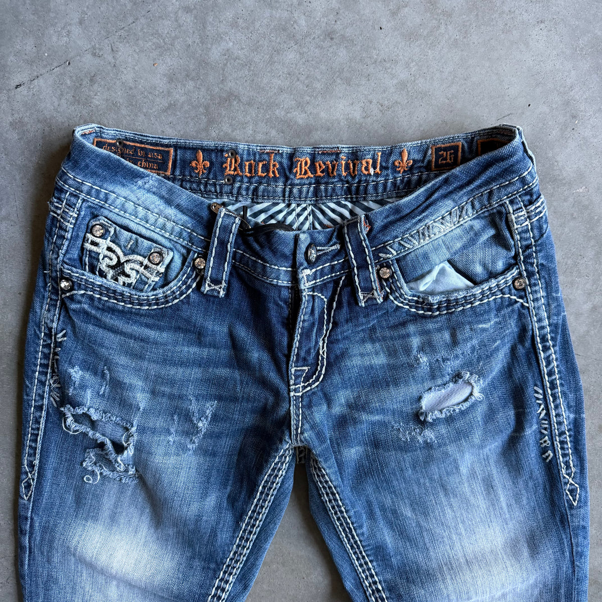Y2K Women’s Rock Revival Faded & Distressed Blue Jeans