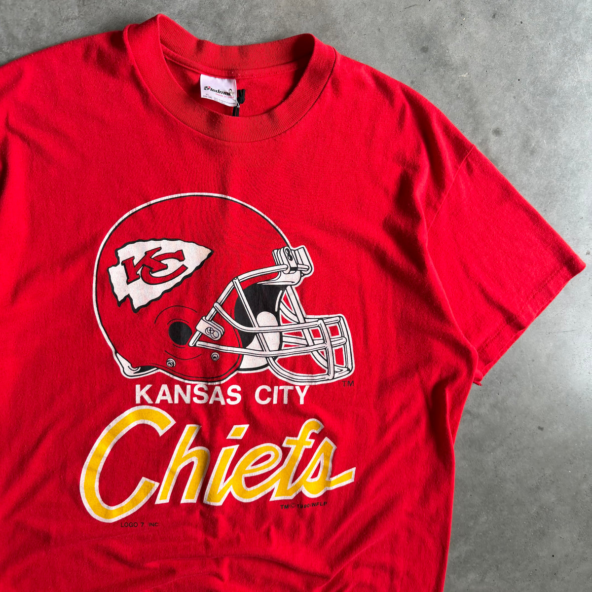 1990 Kansas City Chiefs Big Helmet Red Logo 7 Tee