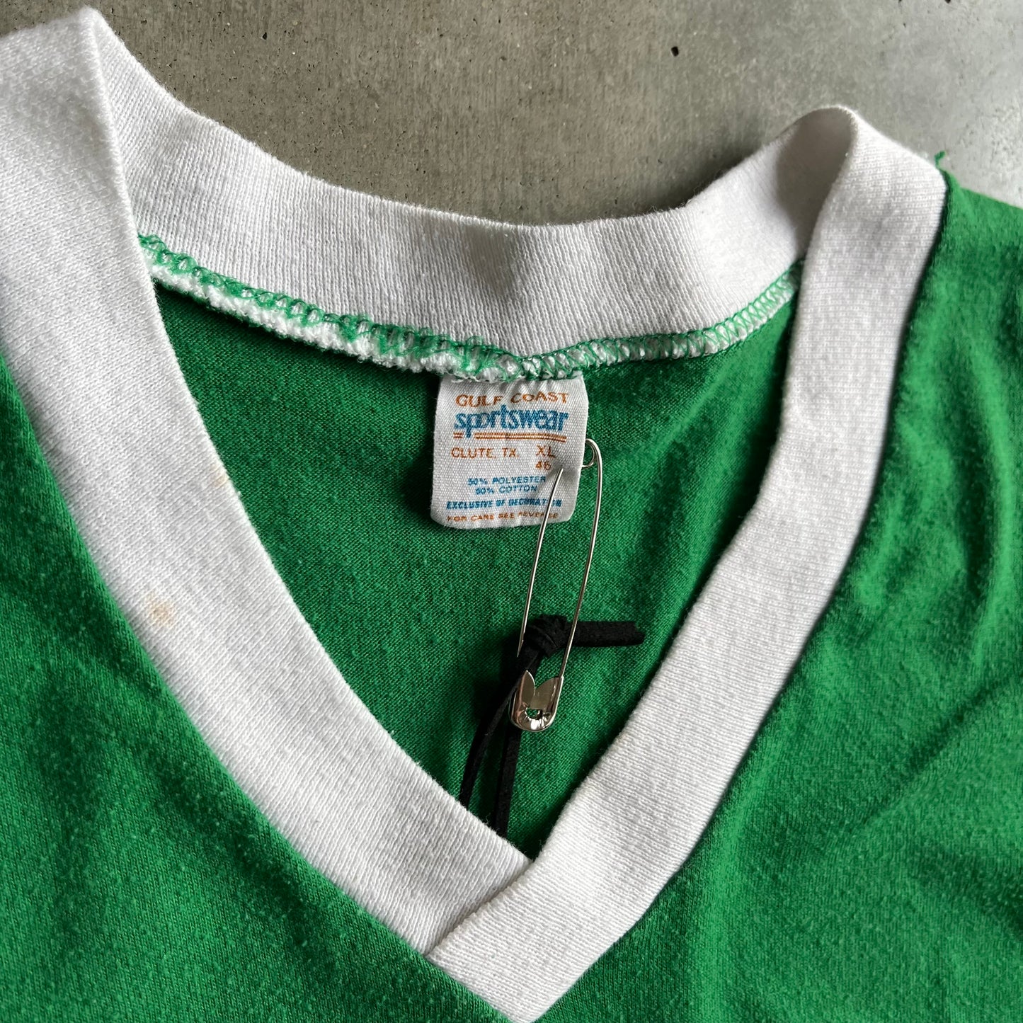 Vintage Kelly Green Brockland Badger V-Neck Ringer Tee