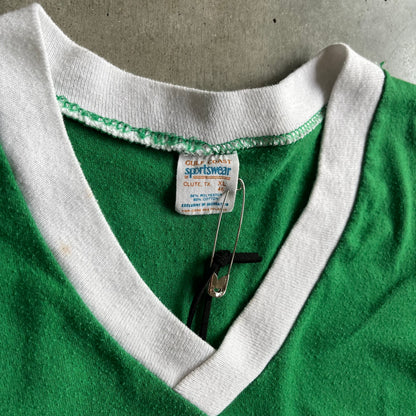Vintage Kelly Green Brockland Badger V-Neck Ringer Tee