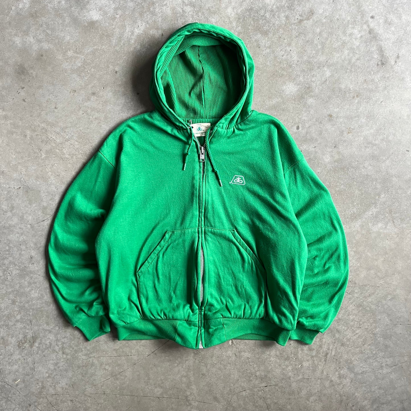 Vintage Pioneer Thermal Lined Green Zip-Up Hoodie