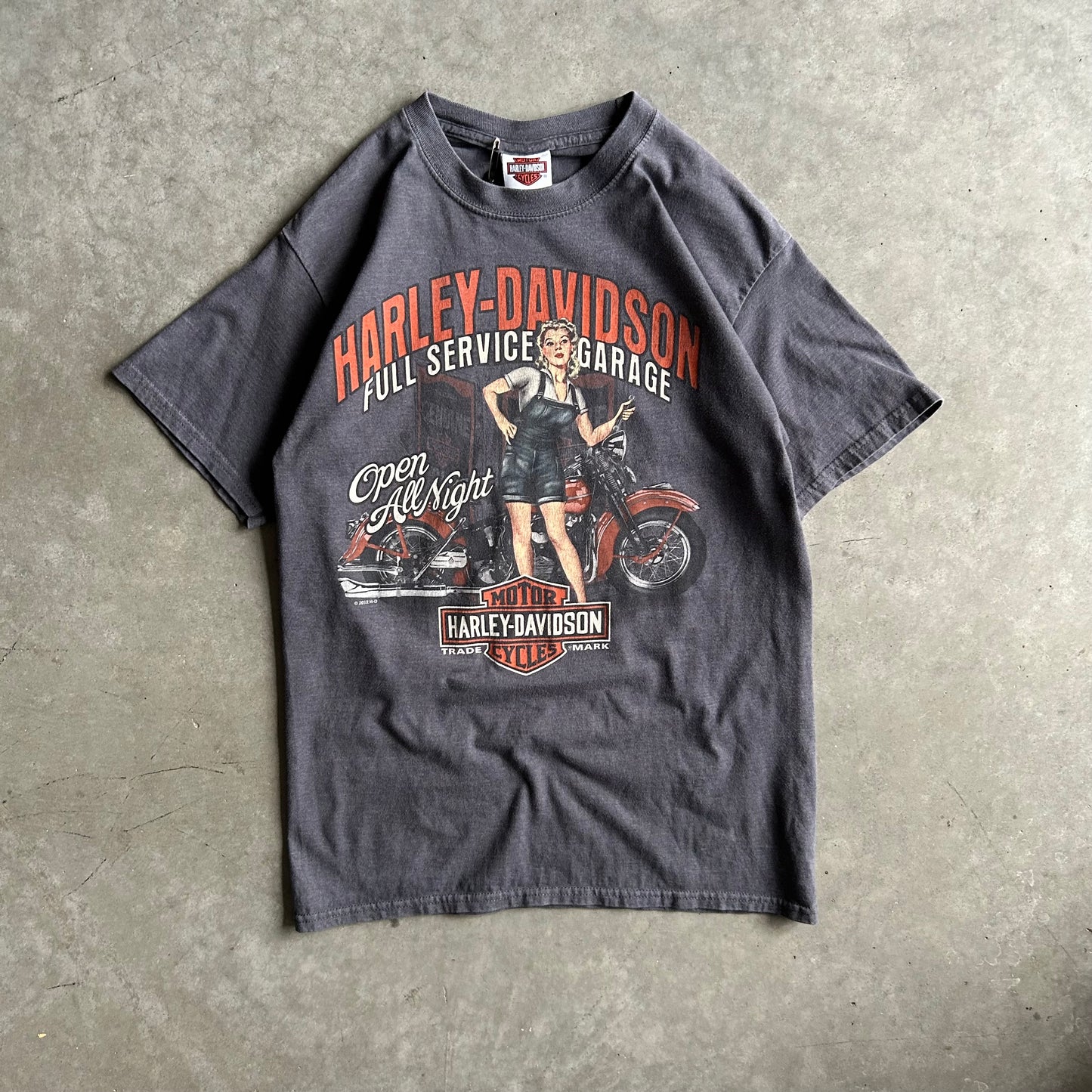 Harley Davidson Full Service Garage Pin Up Girl Tee