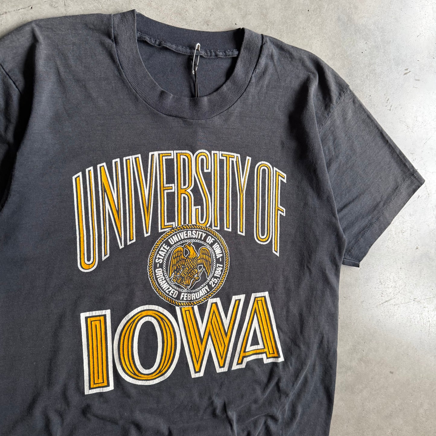 Vintage University Of Iowa Crest Spell-Out Black Tee