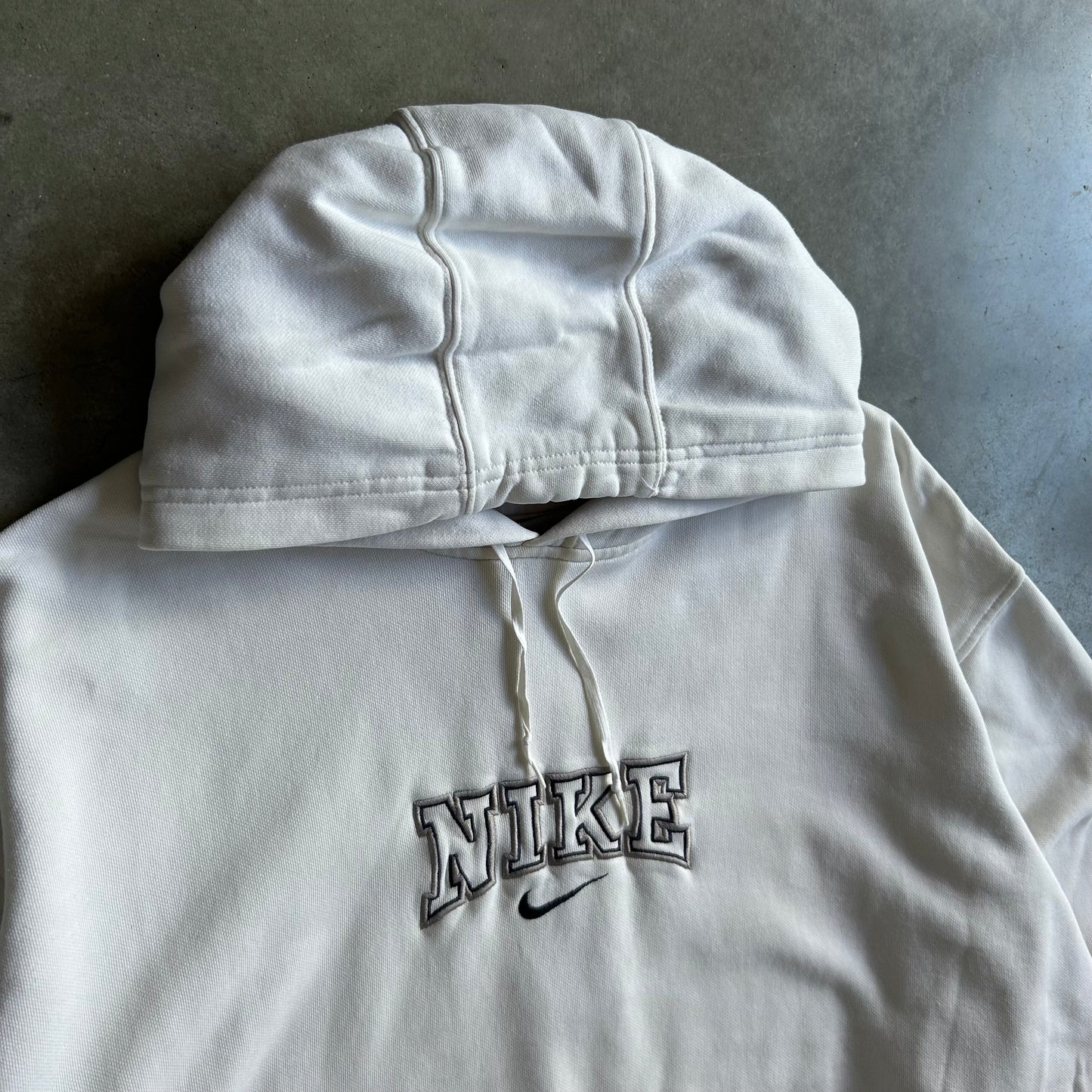 Vintage Nike White & Navy Spell-Out Center Swoosh Hoodie