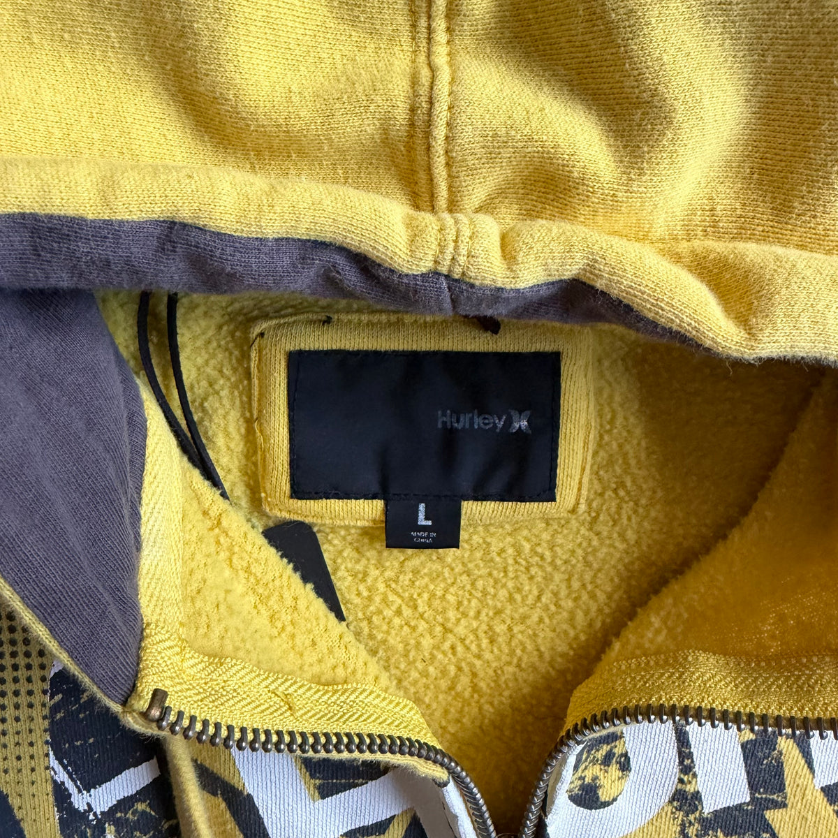 Y2K Hurley Yellow Spellout Zip Up