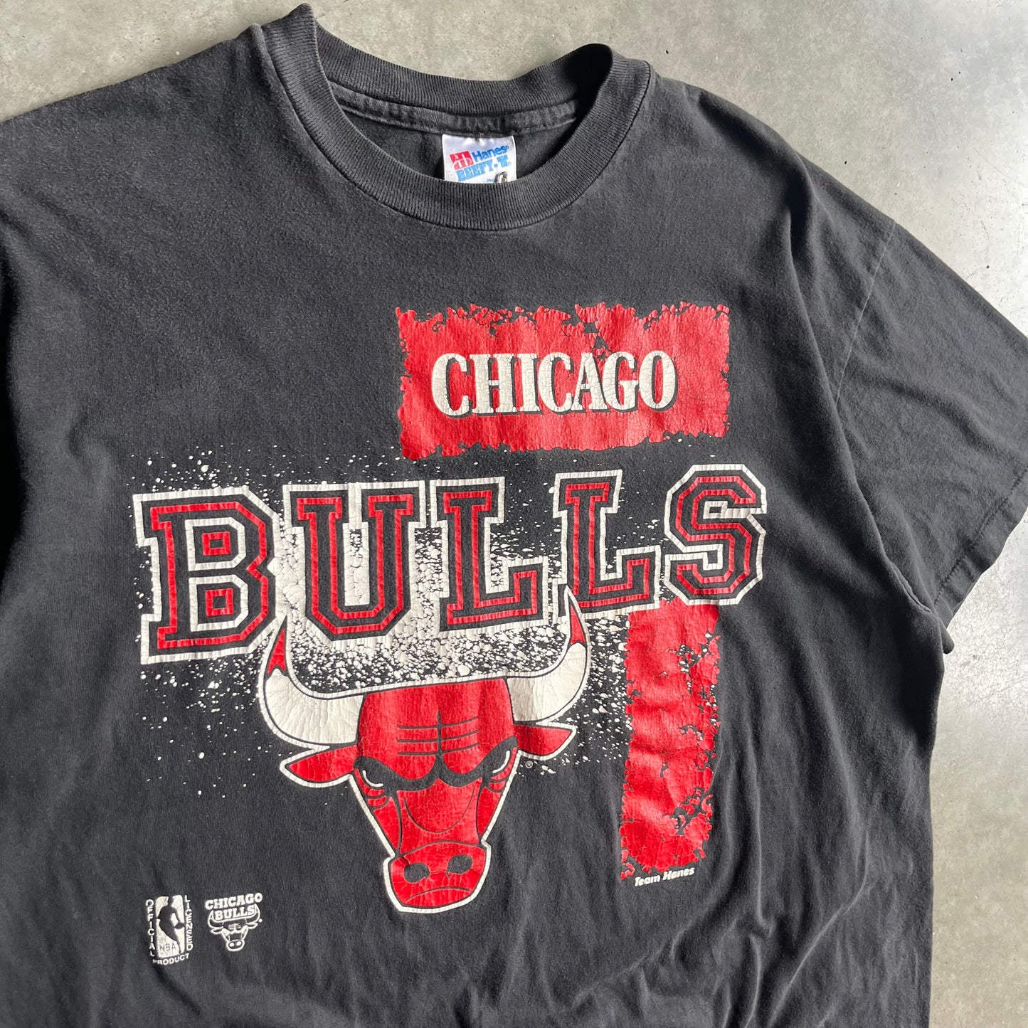 Vintage Chicago Bulls Team Hanes Faded Black Tee