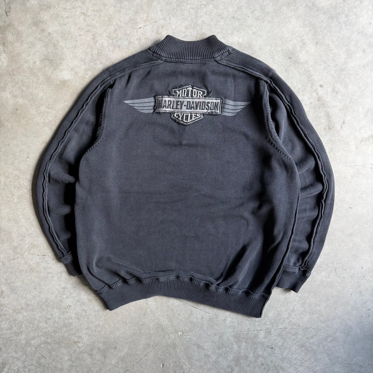 Y2K Harley Davidson Winged Logo Quarter Button Sweatshirt