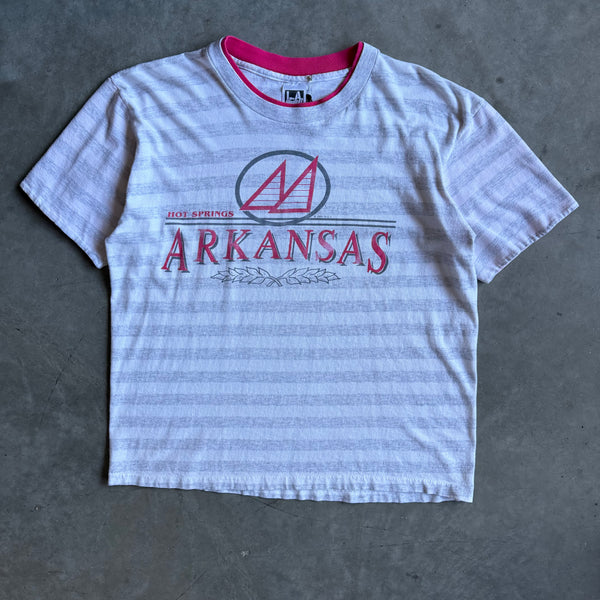 Vintage Arkansas Hot Springs Striped Double Neck Tee