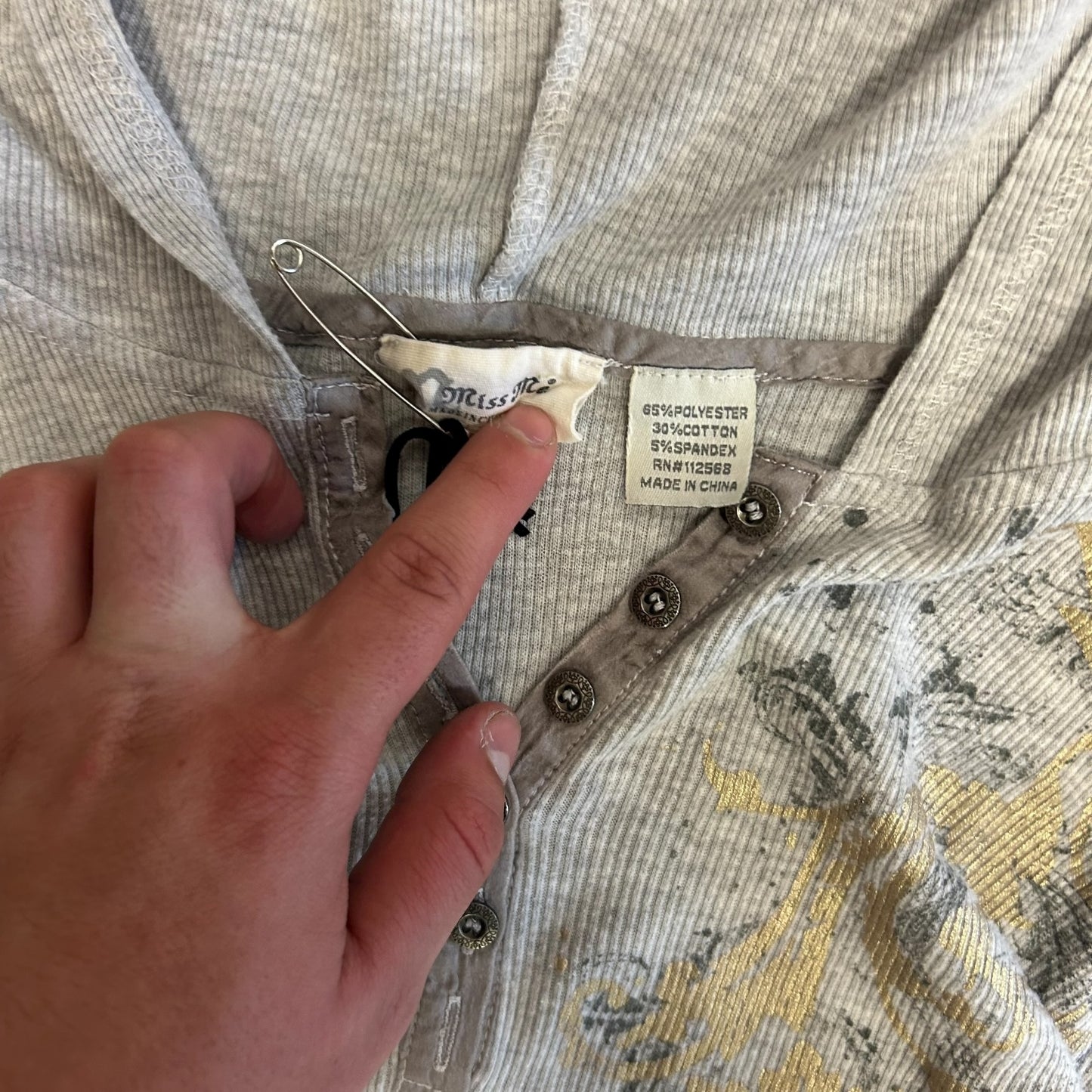 Y2K Miss Me Gold Floral Print Thermal Henley