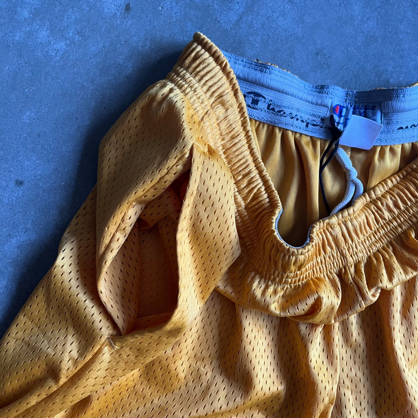 Vintage Champion Mesh Yellow Basketball Shorts w/ Pockets