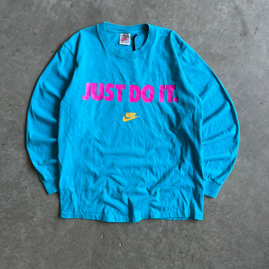 Y2K Nike “Just Do It” Teal Long Sleeve Graphic